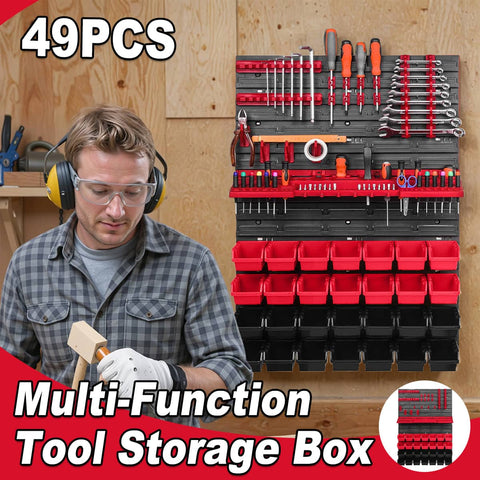 Wall Mounted Pegboard Tool Organiser Set of 49 Storage Boxes