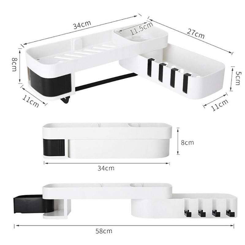 Wall-Mounted Shower Caddy Shelf with Hooks and Drain Base - White and Grey - view 4