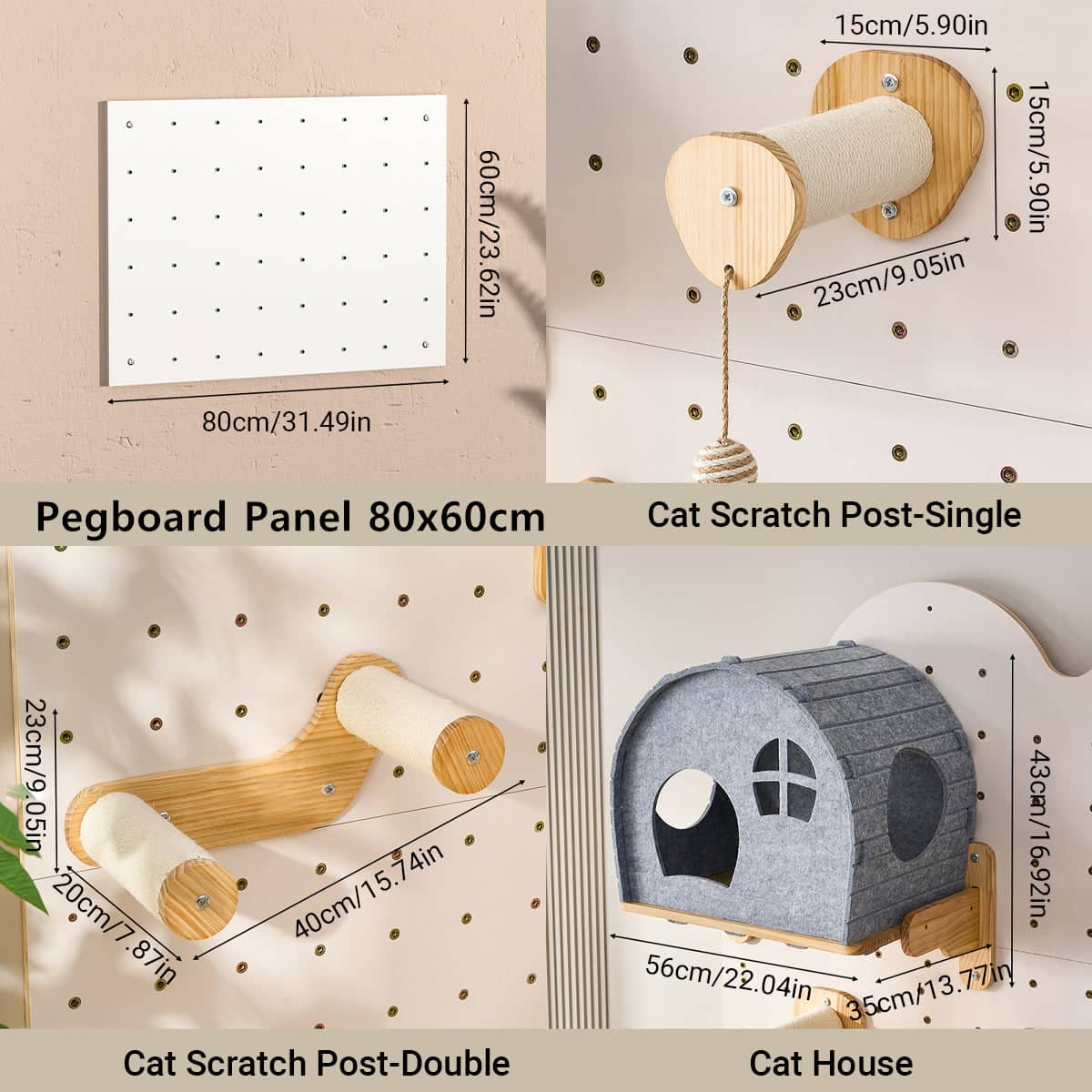 Wall Mounted Single Cat Scratch Post, 15 x 15 x 23cm - Light Brown - view 4