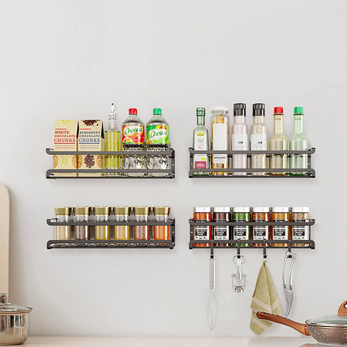 Wall Mounted Spice Rack Set of 4 Metal Seasoning Bottle Organiser for Kitchen - view 5