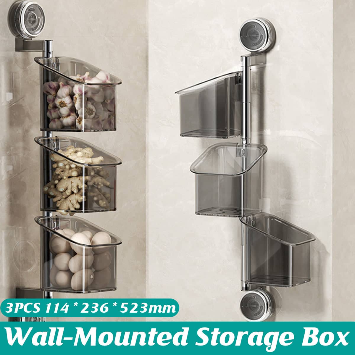 Wall Mounted Spice Storage Box Set of 3 with 180 Degree Rotating Containers
