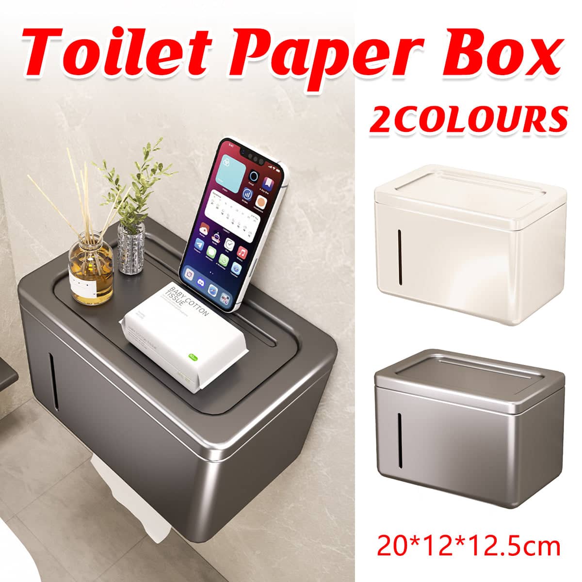 Wall-Mounted Toilet Roll Holder with Lid - White - view 2