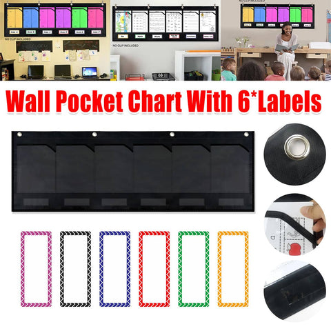 Wall Pocket Chart with 6 Pockets, Durable Oxford Cloth for School and Office