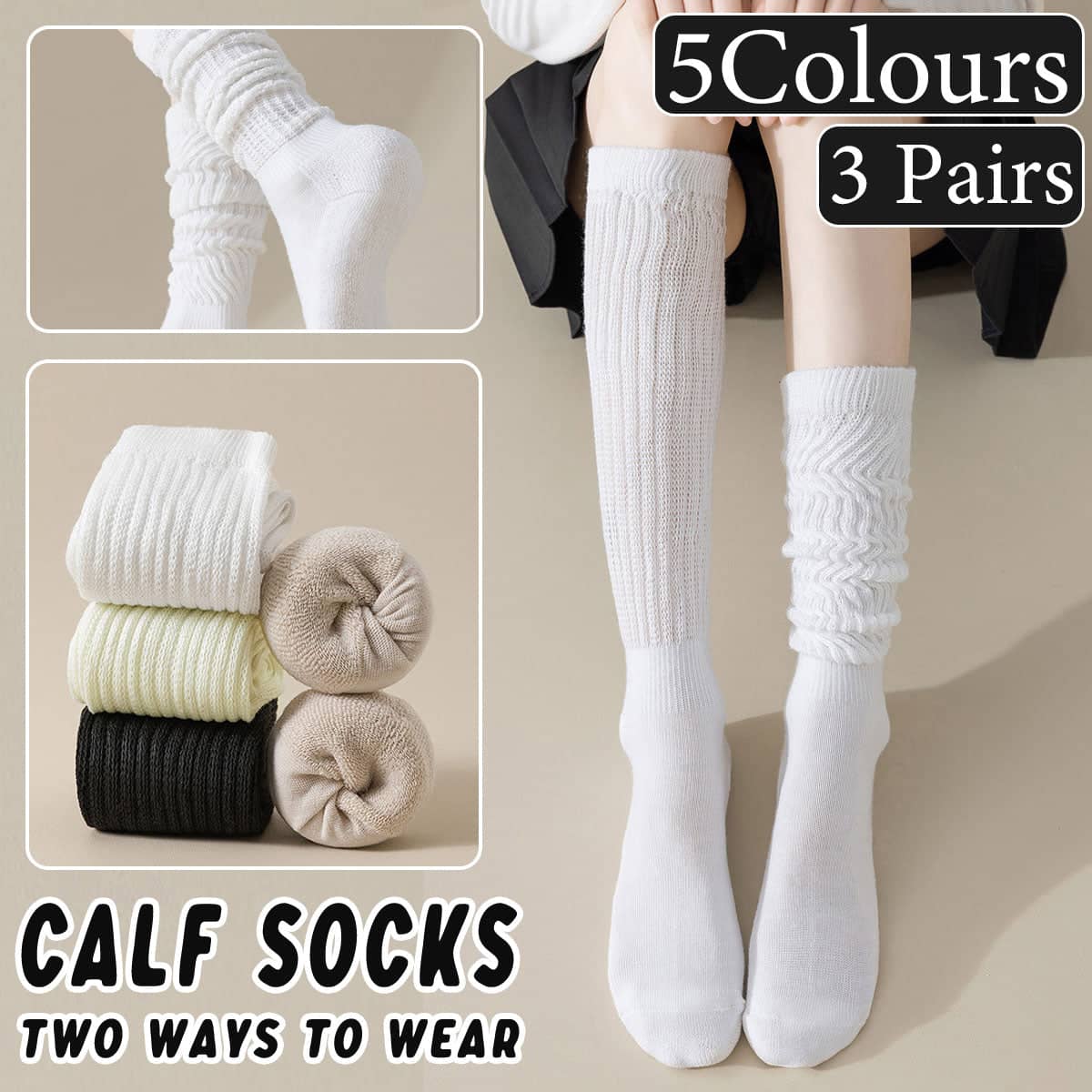 Warm Calf Socks, Set of 3 Pairs - White - view 2