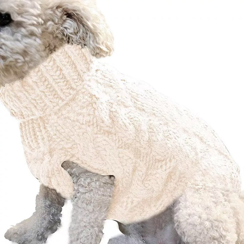 Warm Knitted Dog Jumper for Small Dogs - Off White, Size S (Chest 26 cm, Back 26 cm)