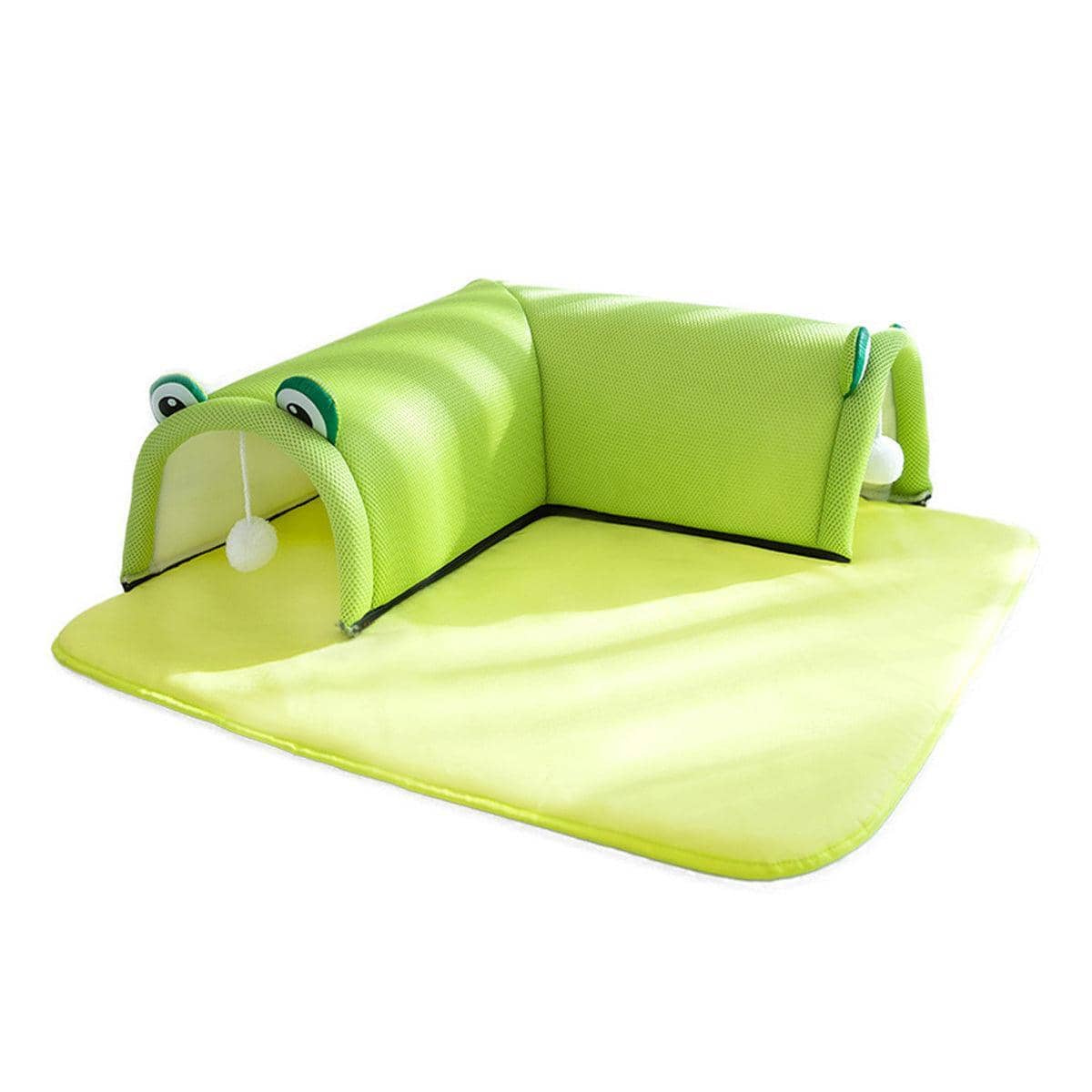 Washable Cat Tunnel Bed with Dangling Toy - Green, Small (50 x 50 cm)