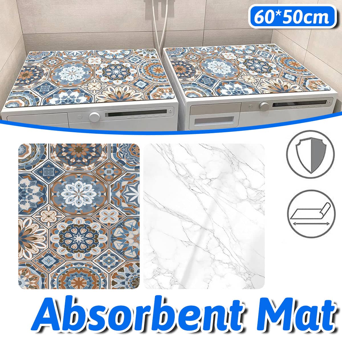Washing Machine Absorbent Mat, 60 x 50 cm - White Marble Pattern - view 2
