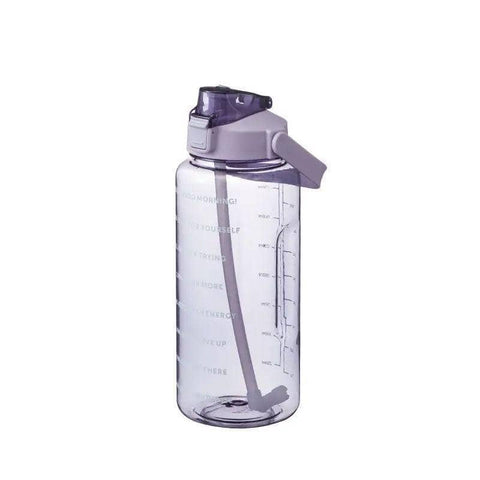 Water Bottle with Straw and Time Markings, 2 Litre - Purple