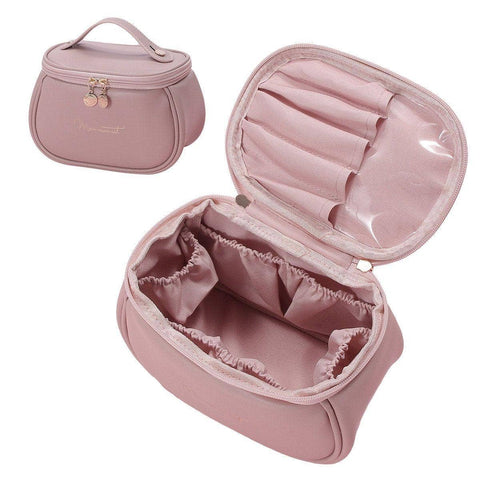 Waterproof Faux Leather Makeup Organiser Bag - Pink