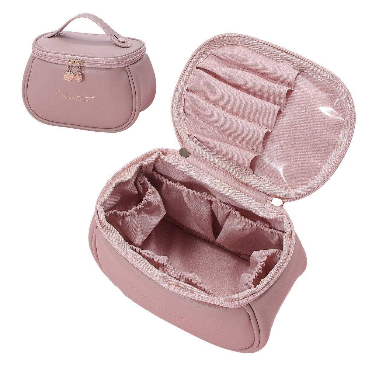 Waterproof Faux Leather Makeup Organiser Bag - Pink