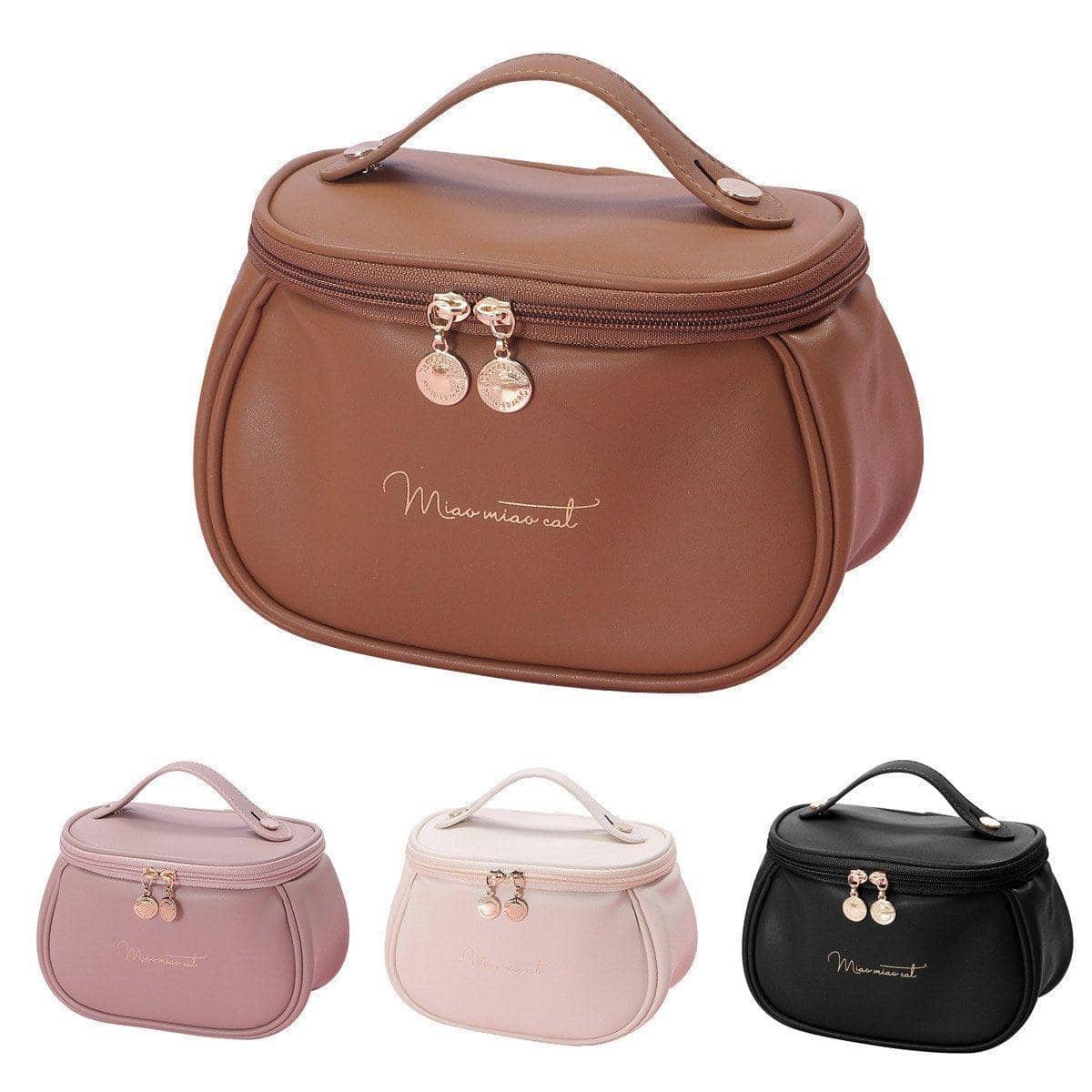 Waterproof Faux Leather Makeup Organiser Bag - Pink - view 3