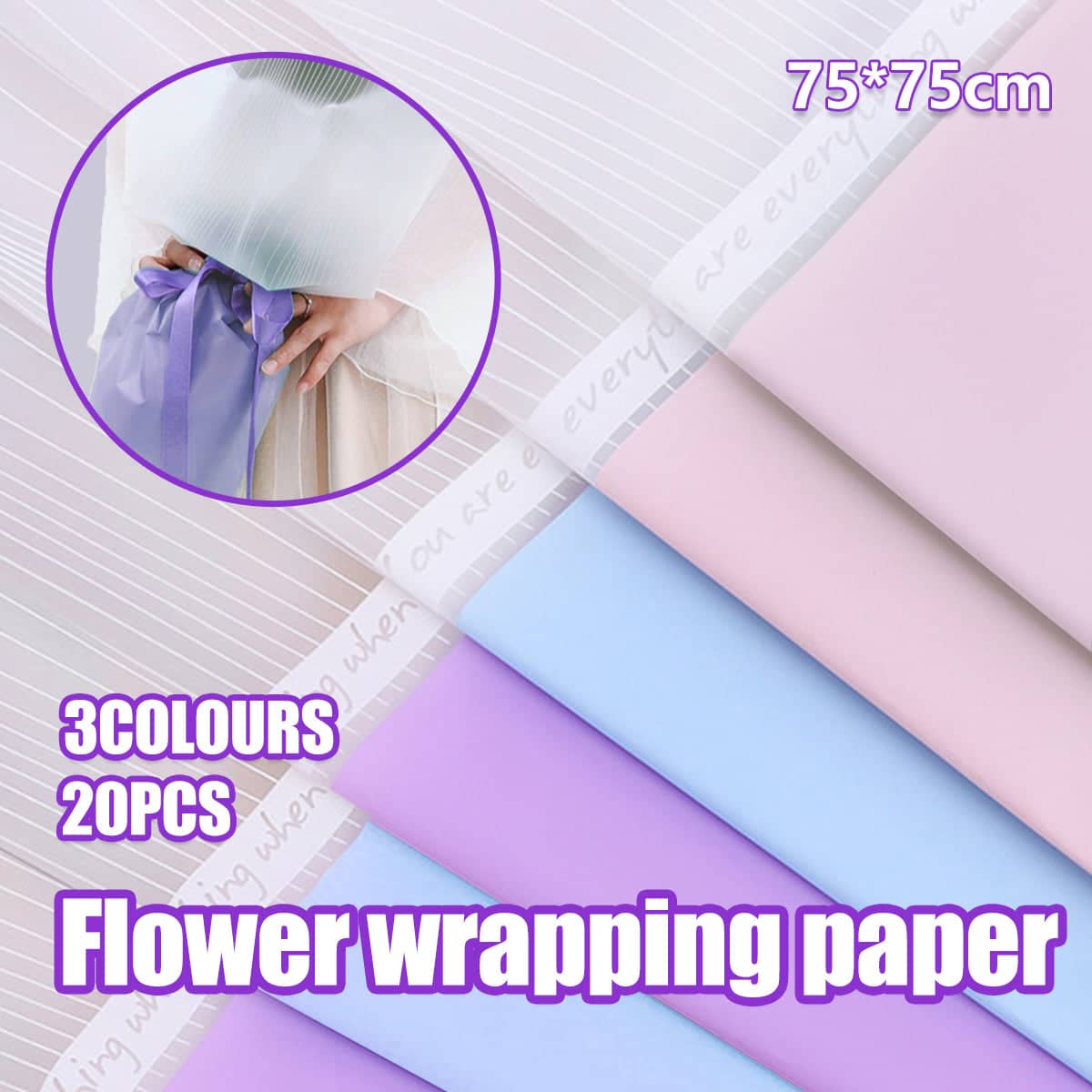 Waterproof Flower Wrapping Paper, 57 x 57 cm Sheets, Pack of 20 - Light Blue - view 2