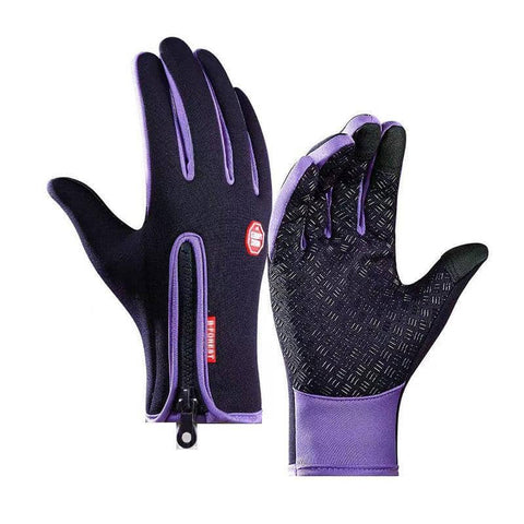 Waterproof Full Finger Bike Cycling Gloves - Large (24 cm Long), Black and Purple