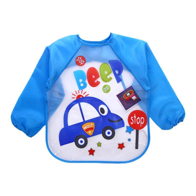 Waterproof Long Sleeve Smock for Toddlers - Blue with Car Print