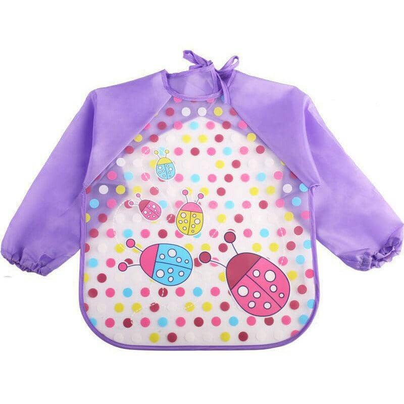 Waterproof Long Sleeve Smock for Toddlers - Purple with Ladybird Print