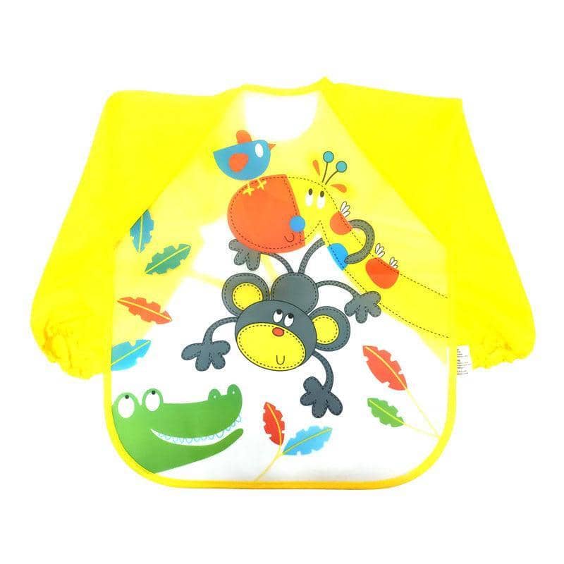 Waterproof Long Sleeve Smock for Toddlers - Yellow with Monkey Print