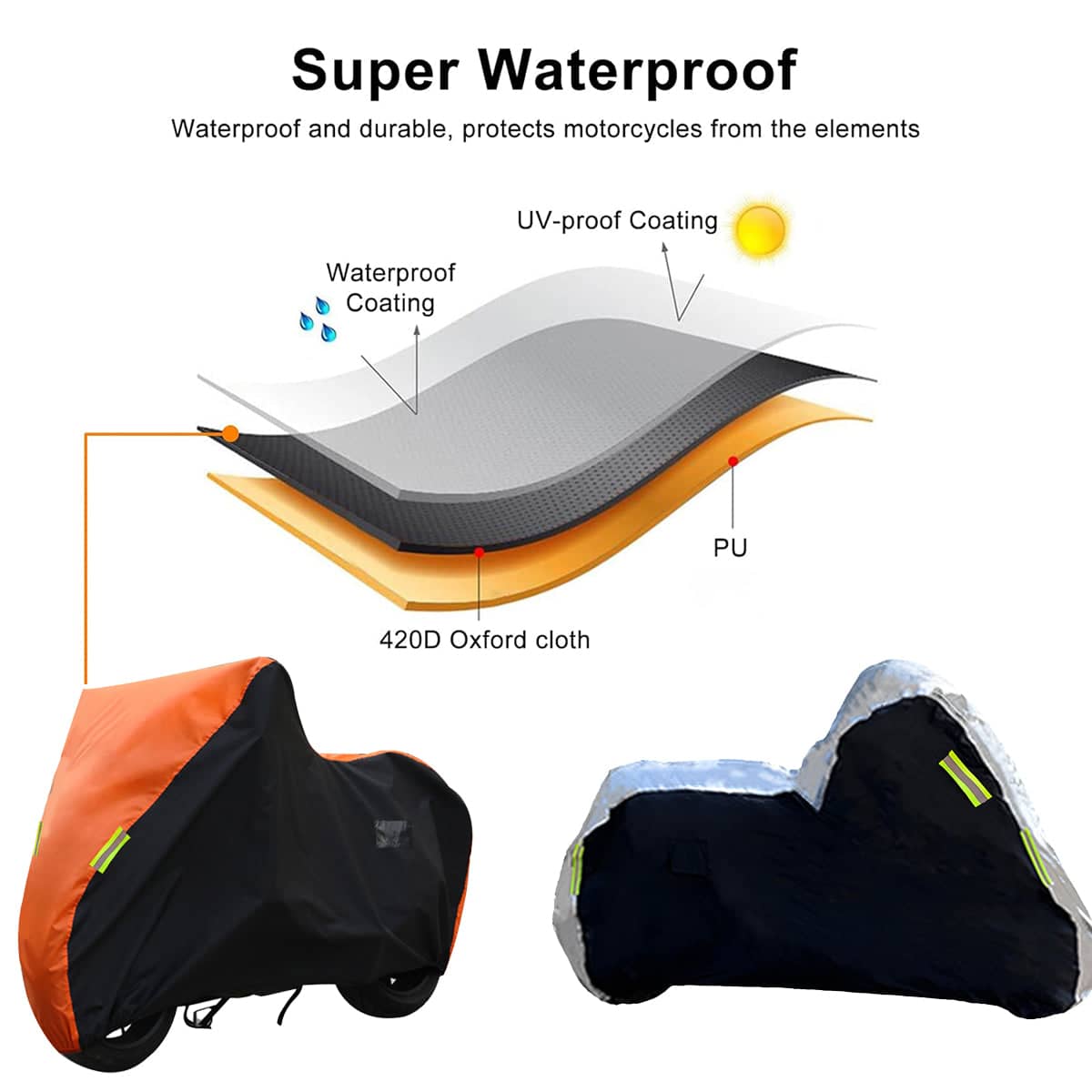 Waterproof Motorcycle Cover - Black and Silver, L (220 cm Long) - view 5