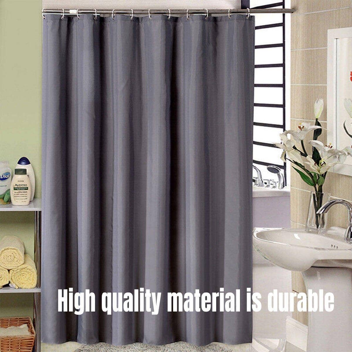 Waterproof Polyester Shower Curtain with 12 Hooks, 180 x 200 cm - Grey - view 5