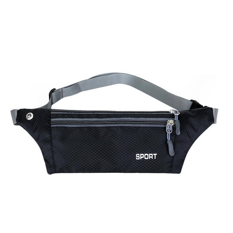 Waterproof Running Belt Bum Bag with Zip Pouch, 33 x 21 x 10cm - Black