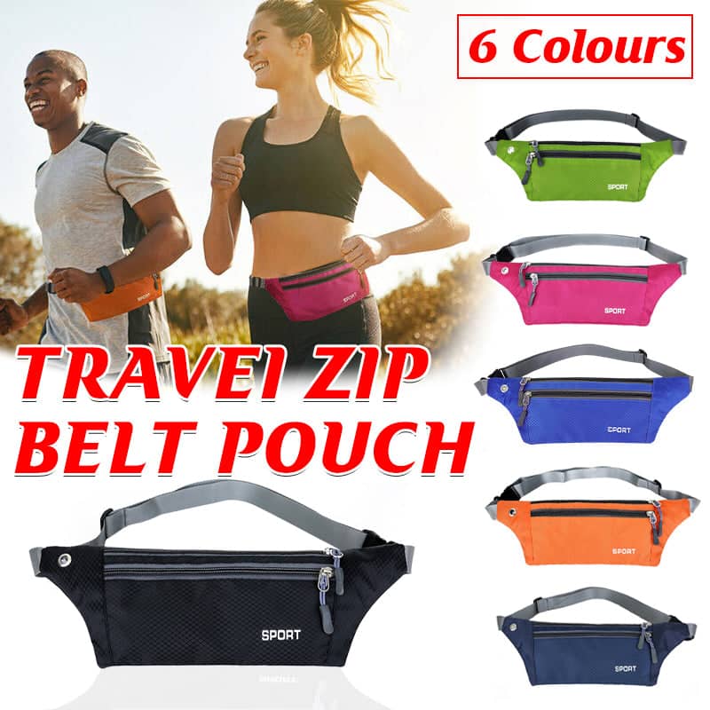 Waterproof Running Belt Bum Bag with Zip Pouch, 33 x 21 x 10cm - Black - view 2