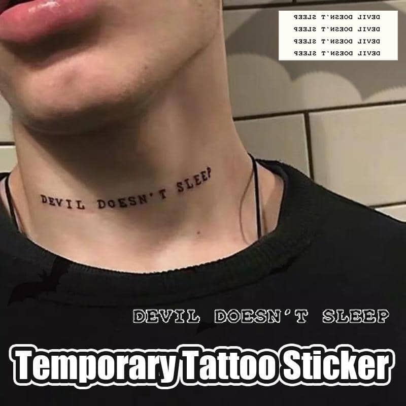 Waterproof Temporary Tattoo Sticker - Devil Doesn't Sleep Lettering