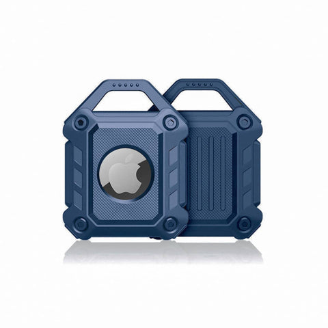 Waterproof TPU Protective Case for AirTag with Key Ring - Navy Blue