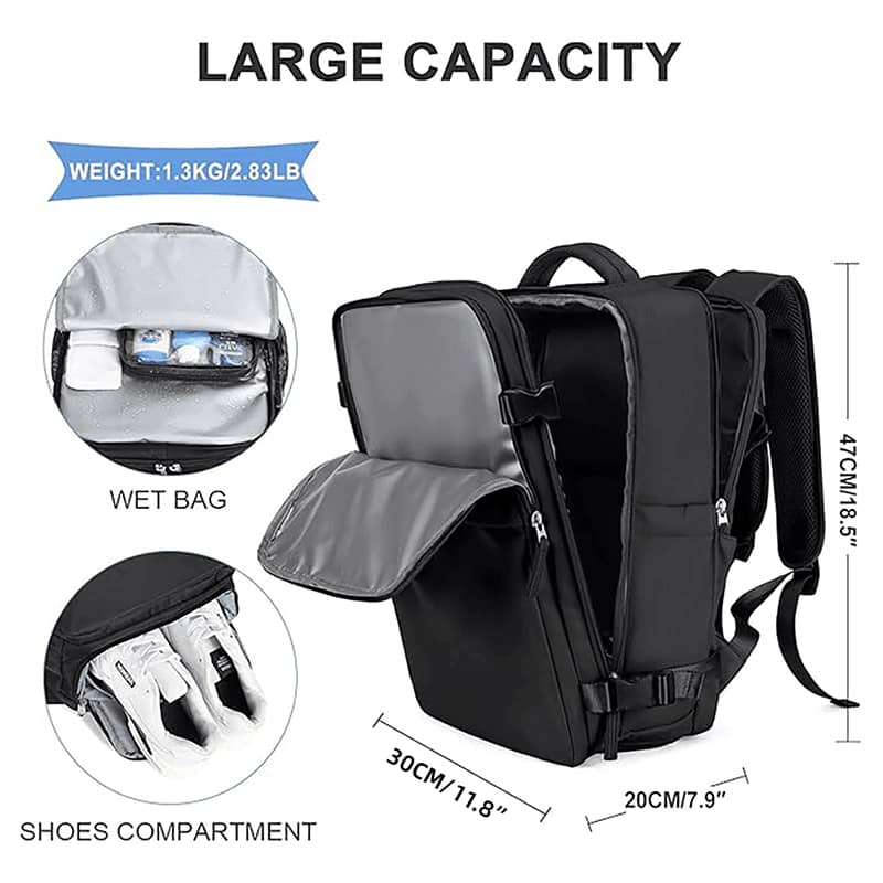 Waterproof Travel Backpack with Laptop Compartment - Grey - view 4