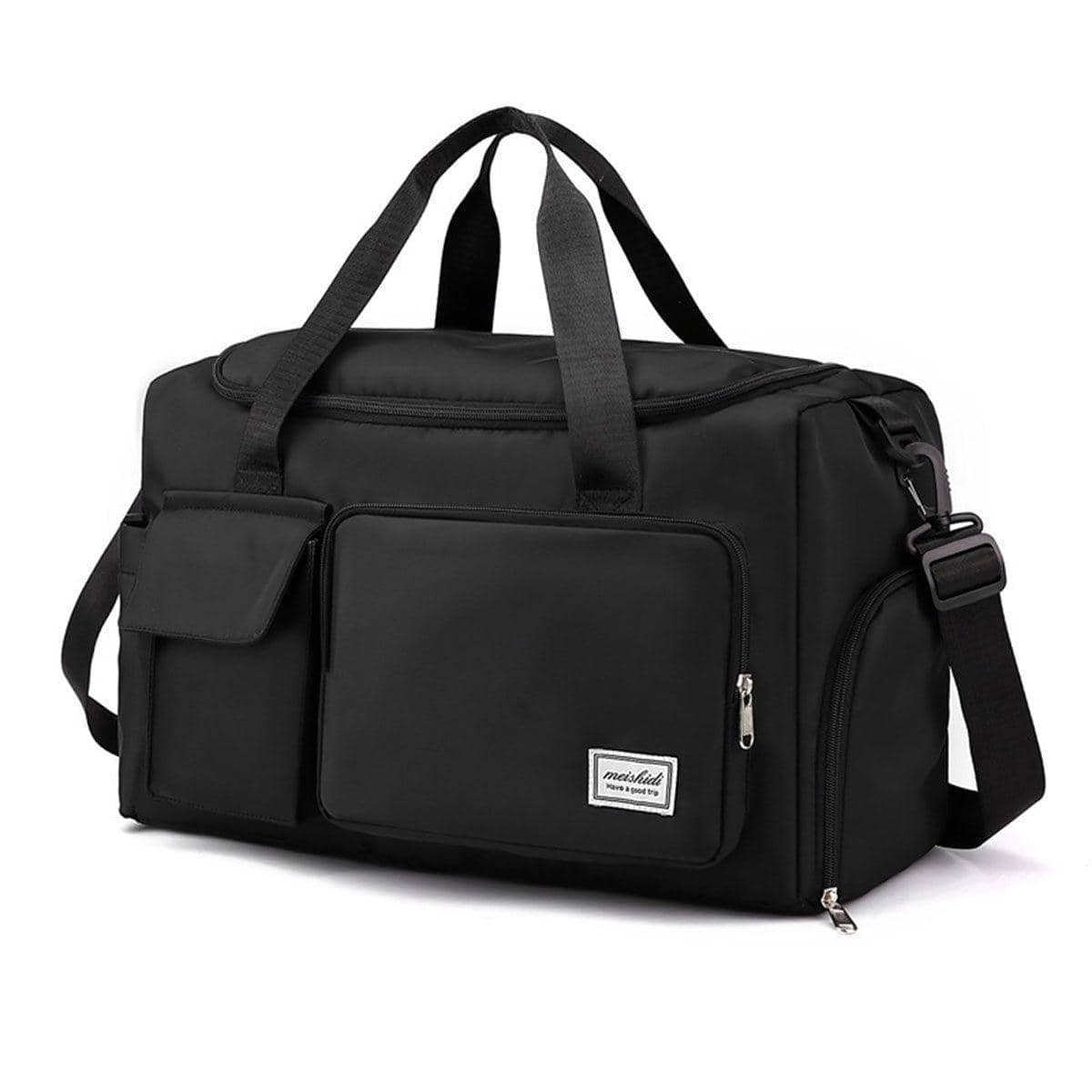 Waterproof Travel Duffle Bag with Shoe Compartment - Black