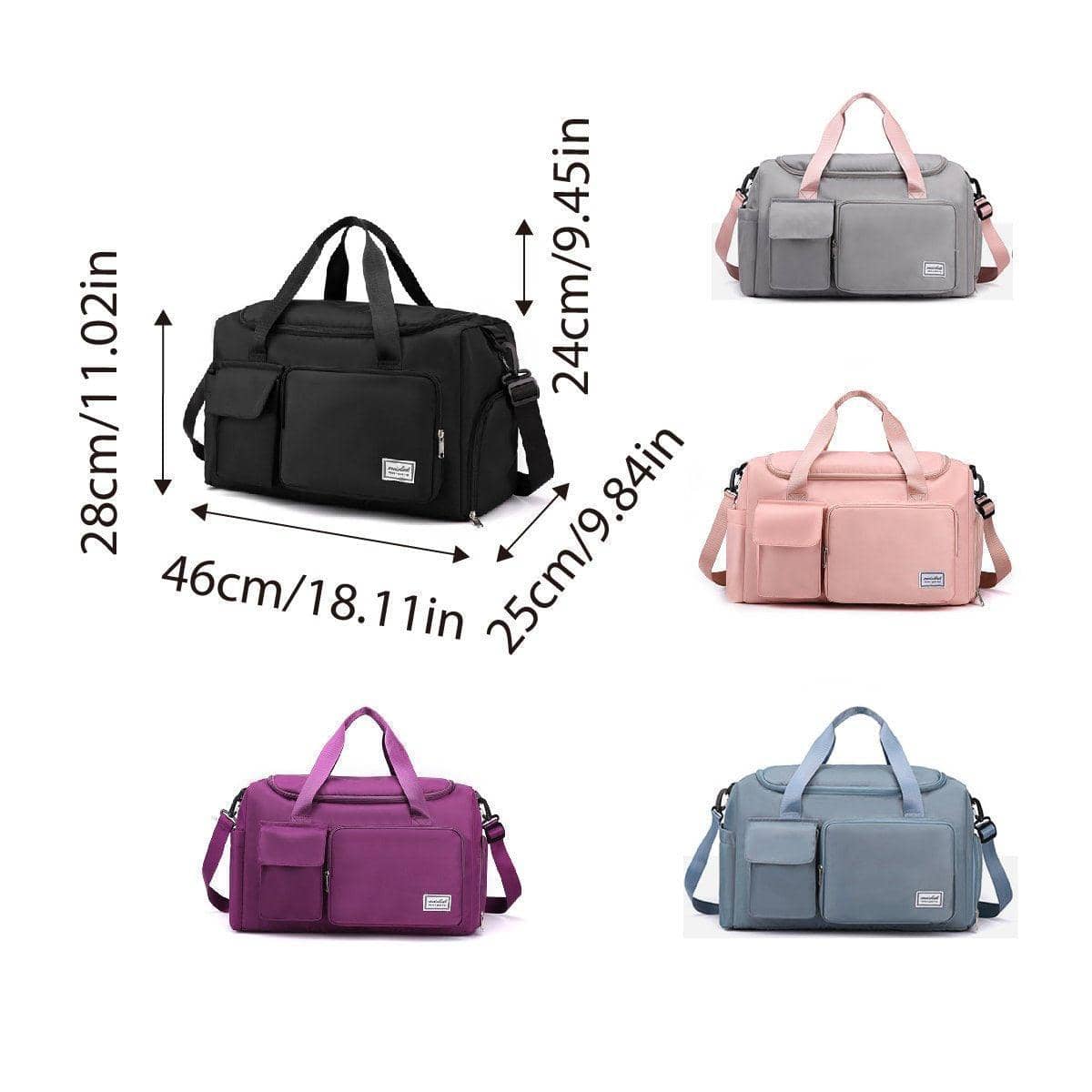 Waterproof Travel Duffle Bag with Shoe Compartment - Black - view 4