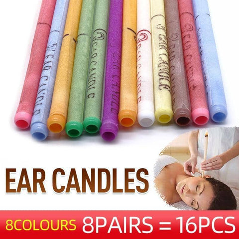 Waxed Cotton Ear Candles with Built-In Filter - Pack of 16, Multicolour