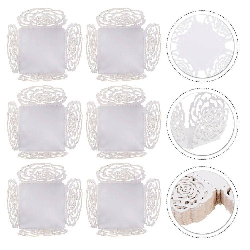 Wedding Candy Chocolate Boxes Hollow Rose Lace, Pack of 50 - White - view 4