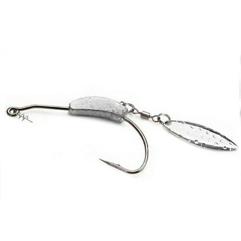 Weedless Jighead Worm Hook with Spinner Blade - Size 2/0, Pack of 2