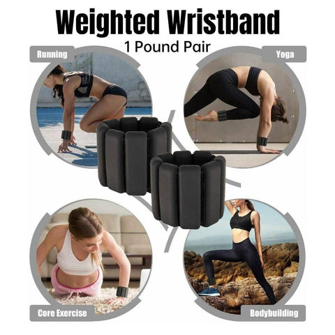Weighted Wrist and Ankle Bracelets, 1 Pound Pair (0.45 kg) - Black
