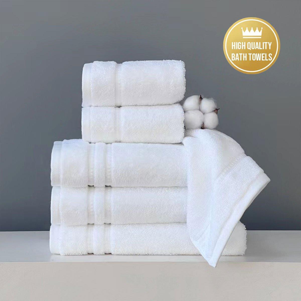White Cotton Bath Towels, Pack of 6 - 80 x 160 cm, Plain Design - view 2