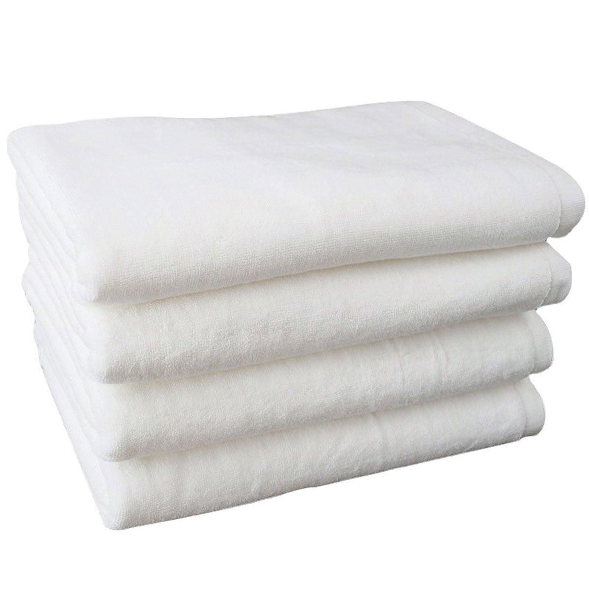 White Cotton Bath Towels, Pack of 6 - 80 x 160 cm, Plain Design - view 3