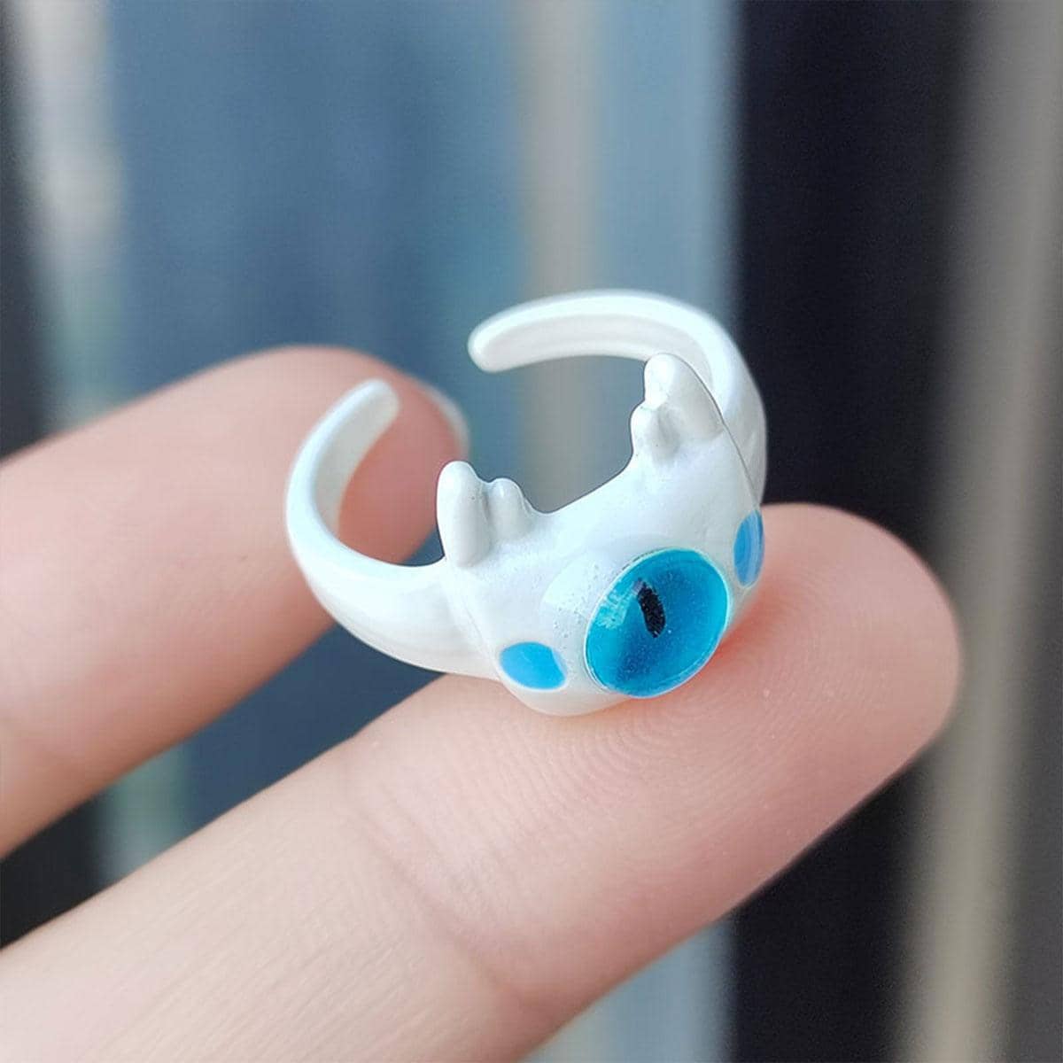 White Monster Eye Open Ring with Blue Eye - view 5