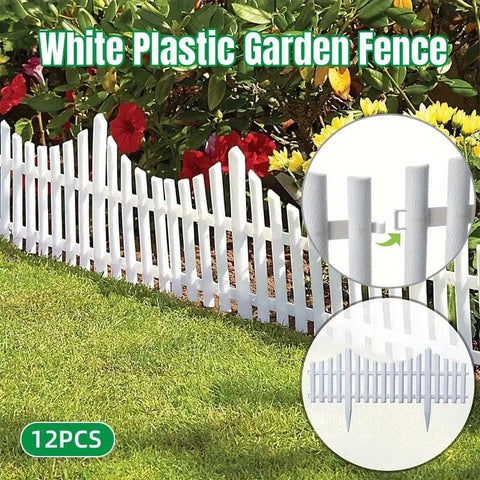 White Plastic Garden Fence Edging Panels, Interlocking - Pack of 12