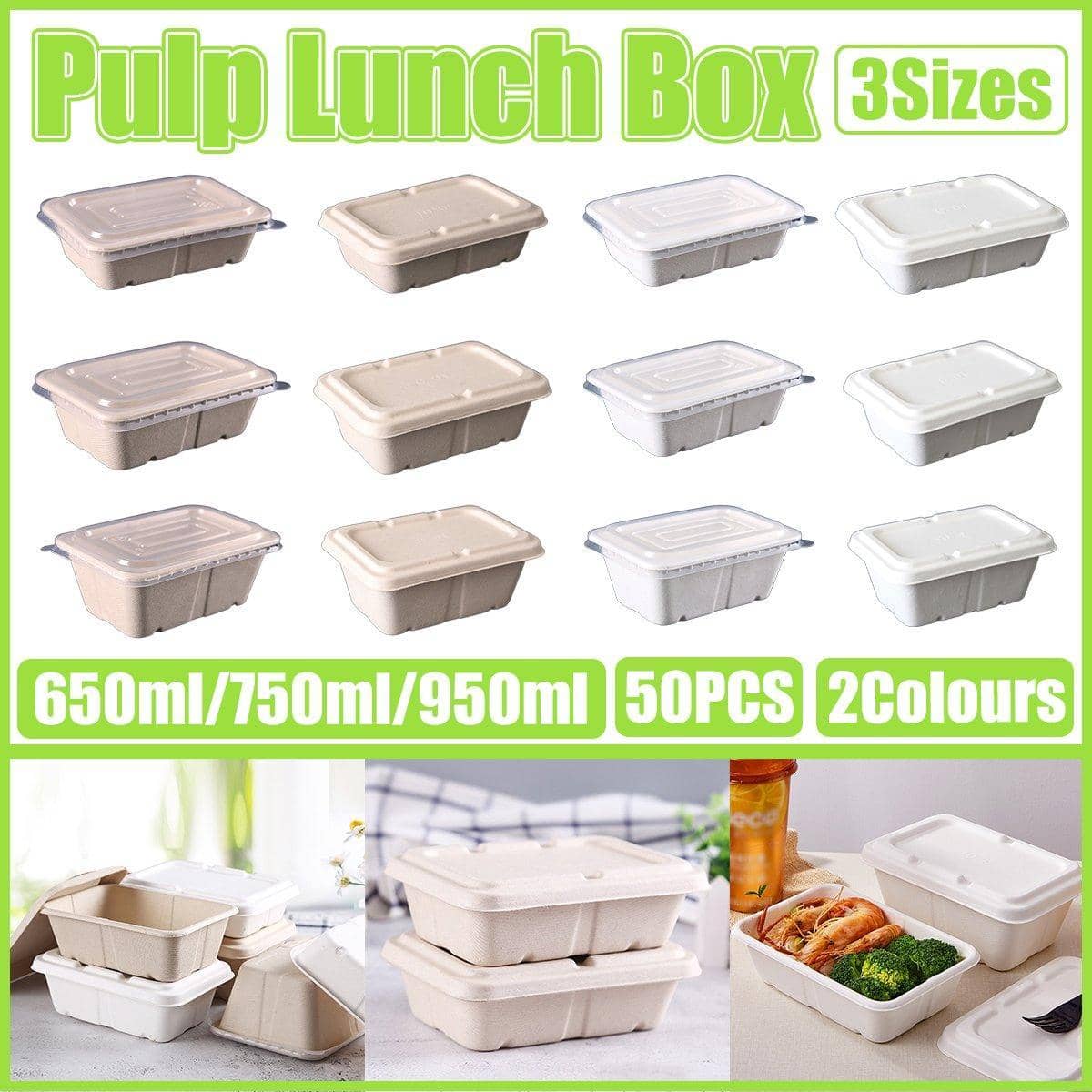 White Square Disposable Lunch Boxes, Pack of 50 - 650 ml, Clear PP Lid - view 2