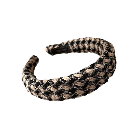 Wide Padded Plaid Headband for Women - Beige