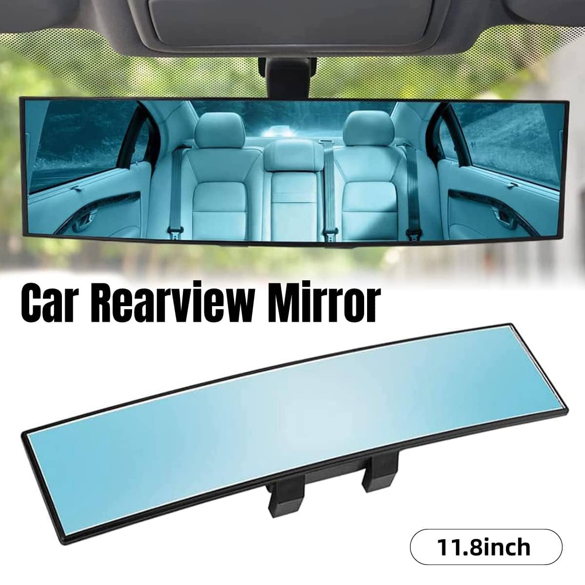 Wide View Curved Blue Car Rearview Mirror, Anti Glare Anti Fog Indoor Mirror