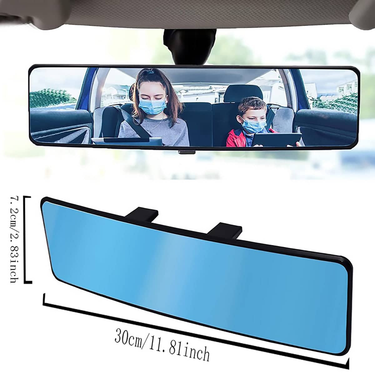Wide View Curved Blue Car Rearview Mirror, Anti Glare Anti Fog Indoor Mirror - view 3