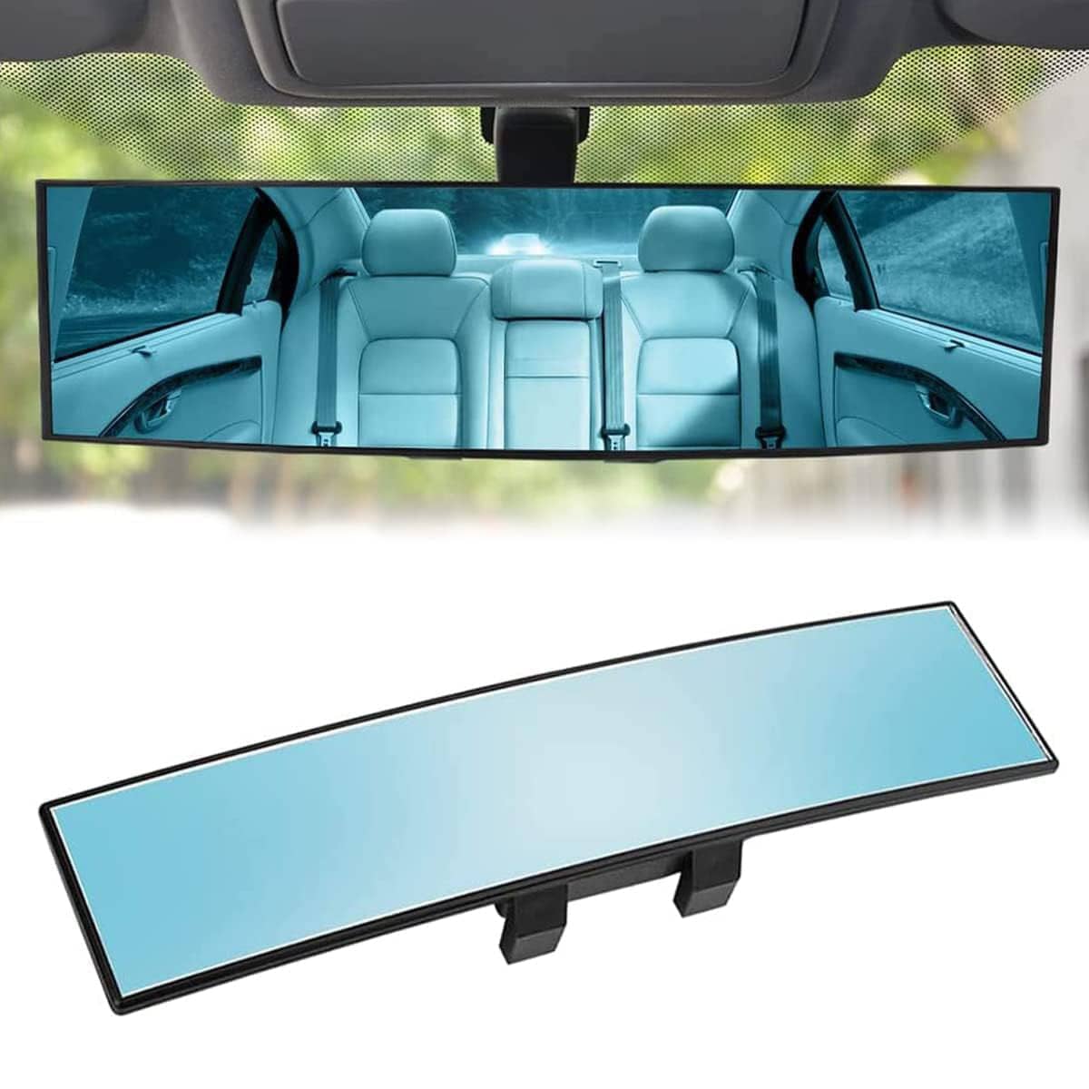 Wide View Curved Blue Car Rearview Mirror, Anti Glare Anti Fog Indoor Mirror - view 4