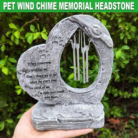 Wind Chime Pet Memorial Headstone, Resin, Natural Stone Finish