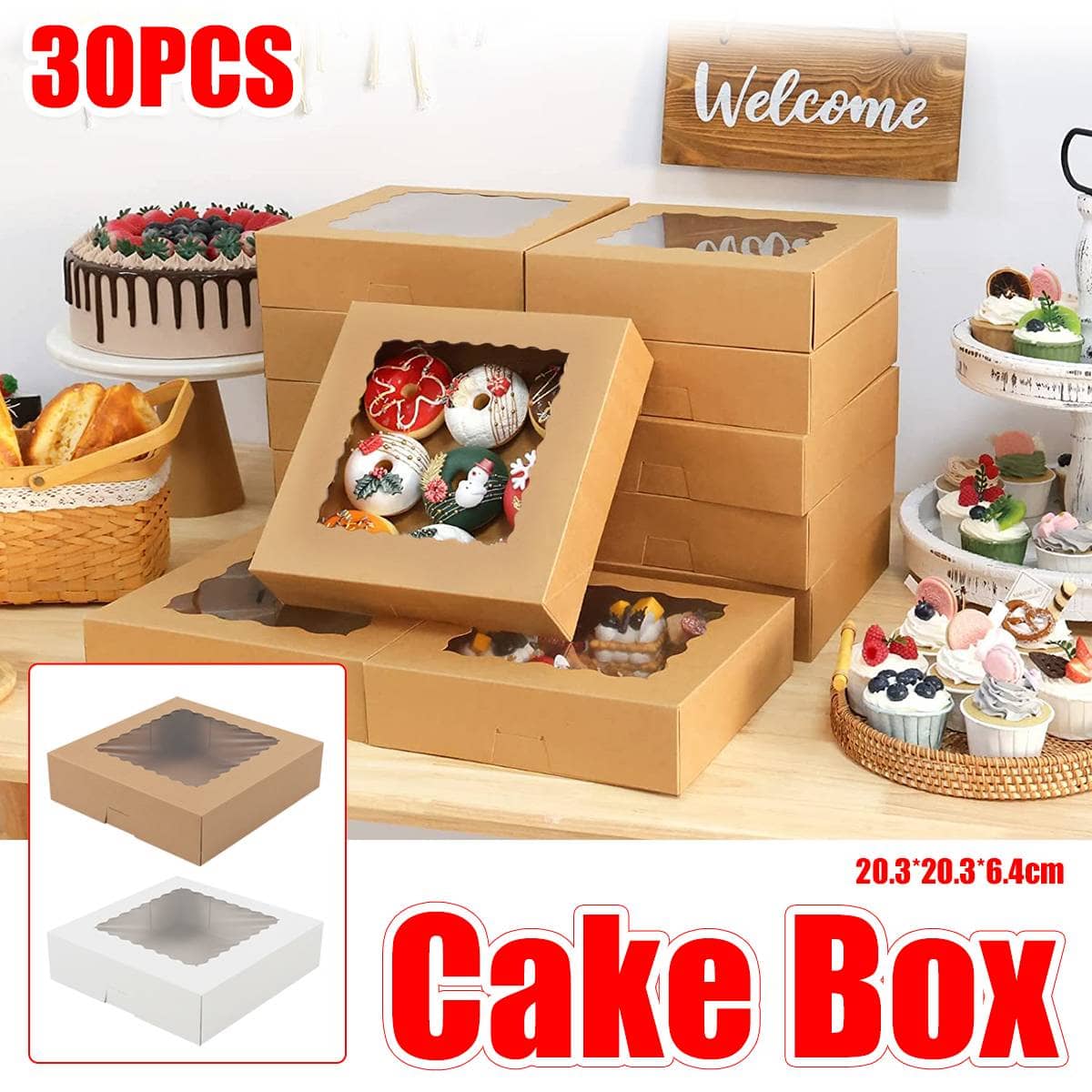 Window Cupcake Dessert Packaging Box - Pack of 30, 20.3 x 20.3 x 6.4 cm - White - view 2