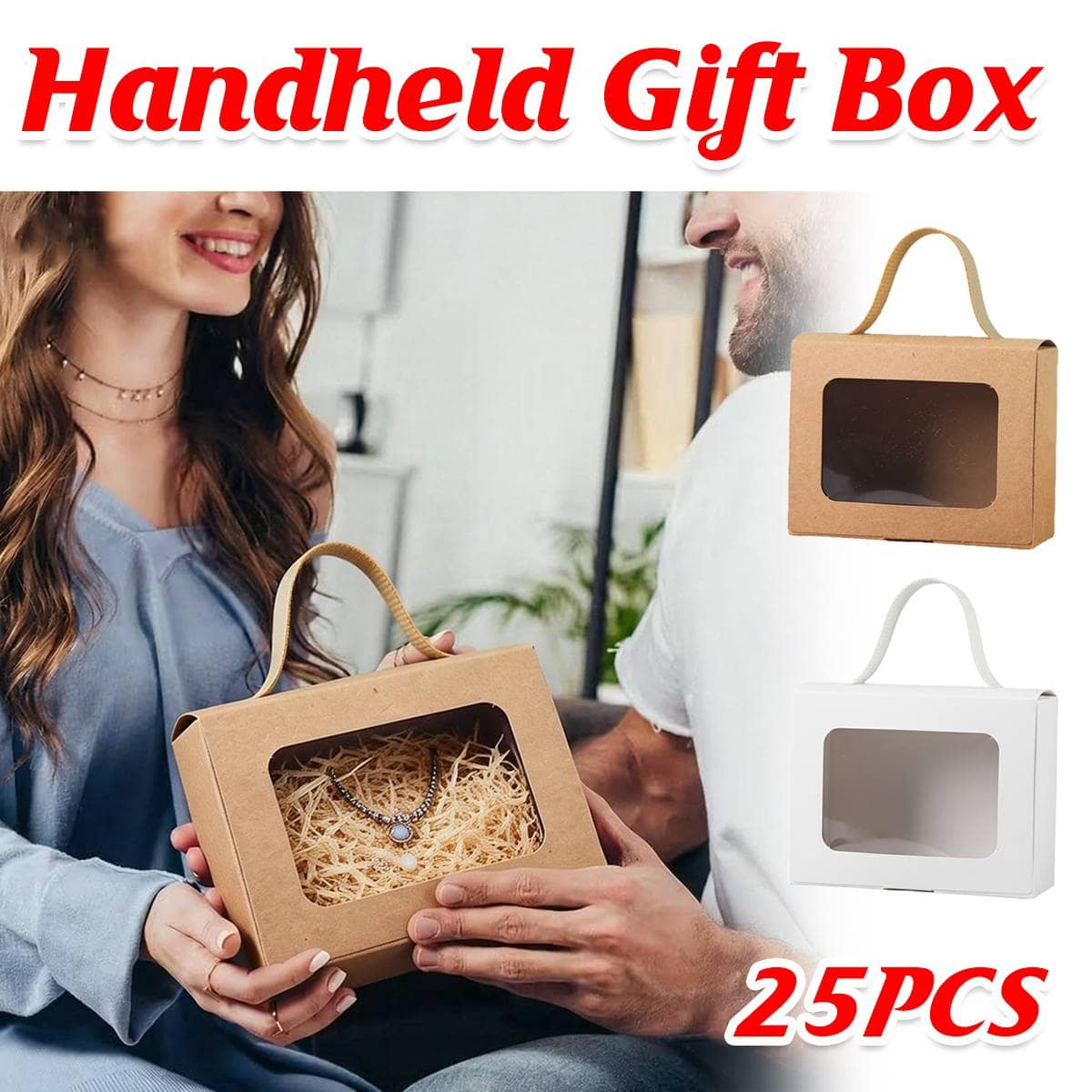 Window Gift Boxes with Handle, Pack of 25 - Kraft Brown - view 2