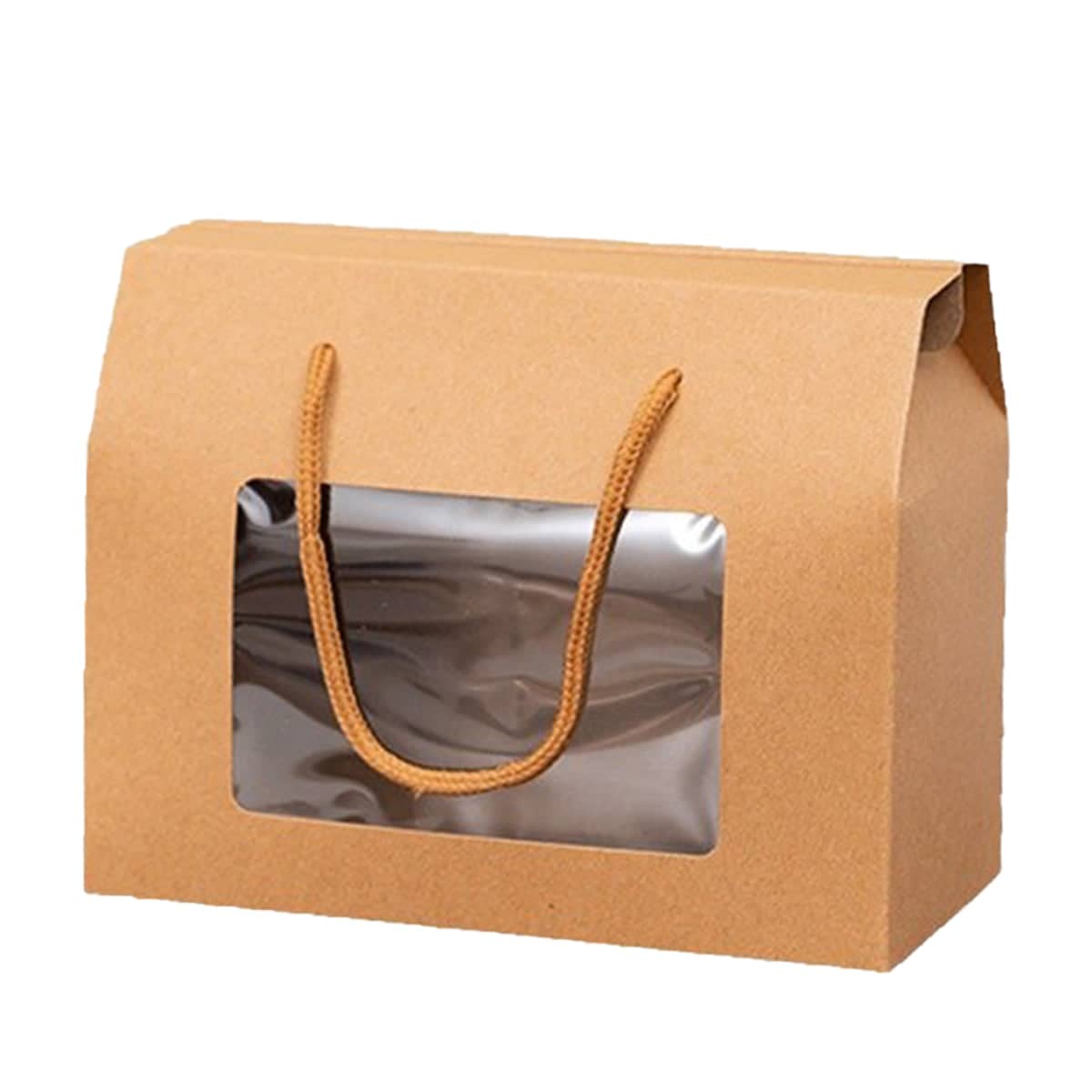 Window Gift Boxes with Handles, Pack of 20 - Brown, Large (20 x 11 x 15 cm)
