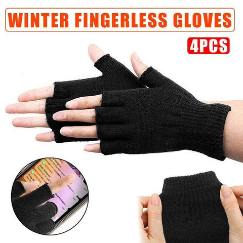 Winter Fingerless Gloves, Soft Warm Knitted Unisex - Black, 2 Pairs