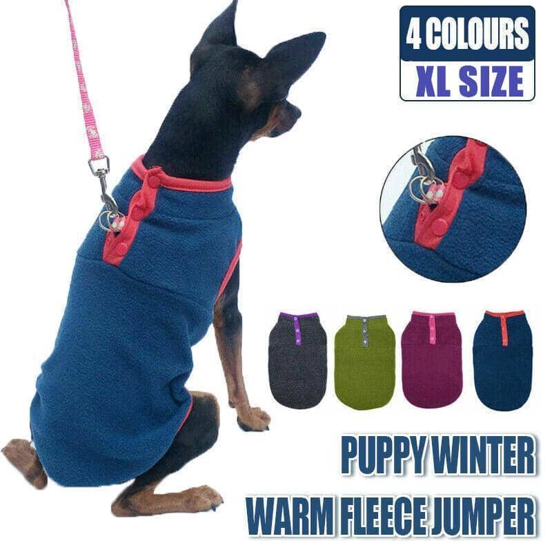 Winter Warm Fleece Dog Jumper Vest - Blue with Red Trim, XL (Bust 56 cm, Length 39 cm) - view 2