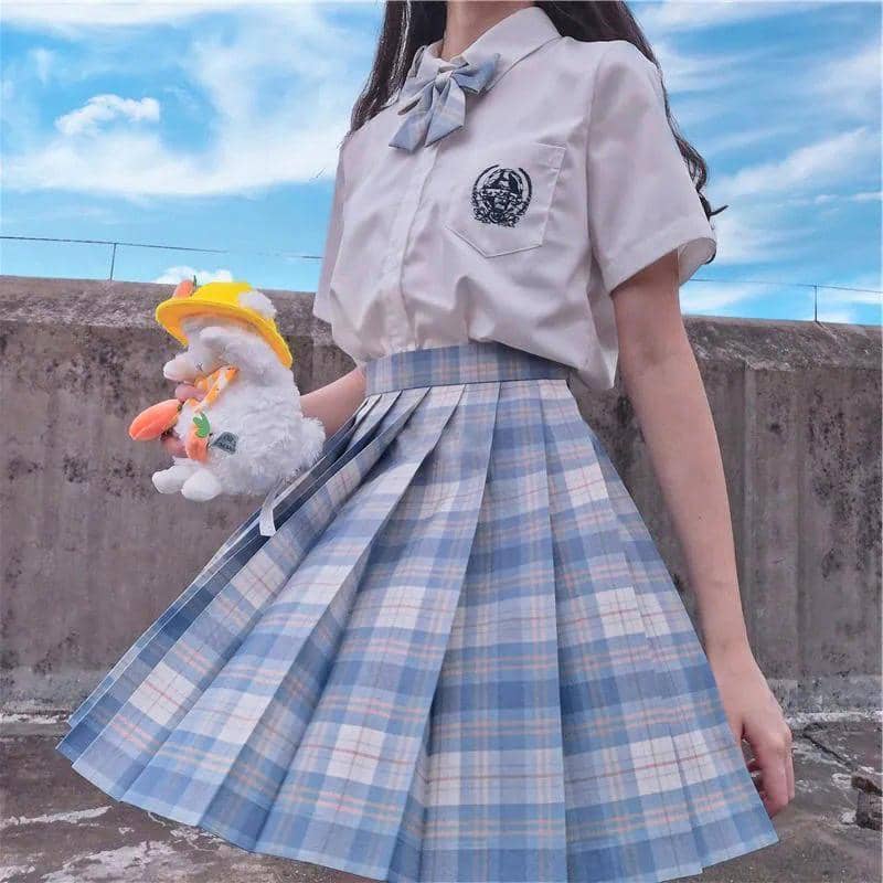 Women Pleated Plaid School Uniform Skirt - Size L (Bust 100 cm) - view 4