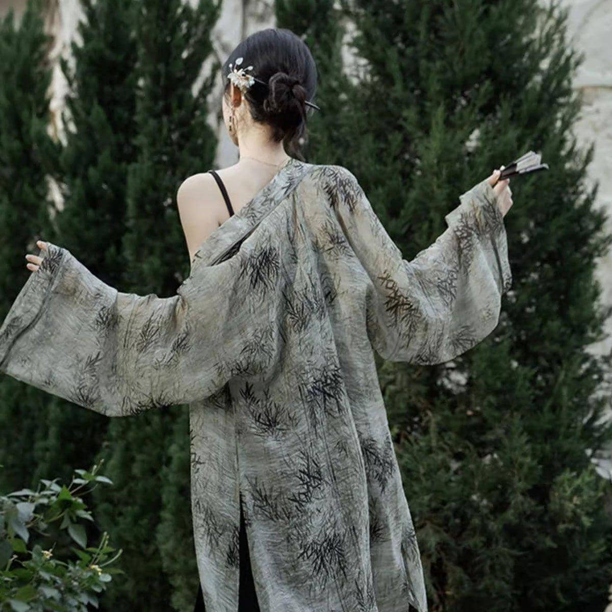 Women Summer Hanfu Two Piece Song Style Robe and Pants Set - Size L - view 5